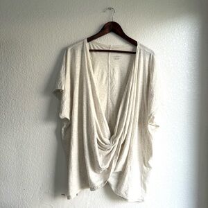 J Jill Womens Shirt Beige Twisted Drape Front Short Sleeve Oversized Size Large